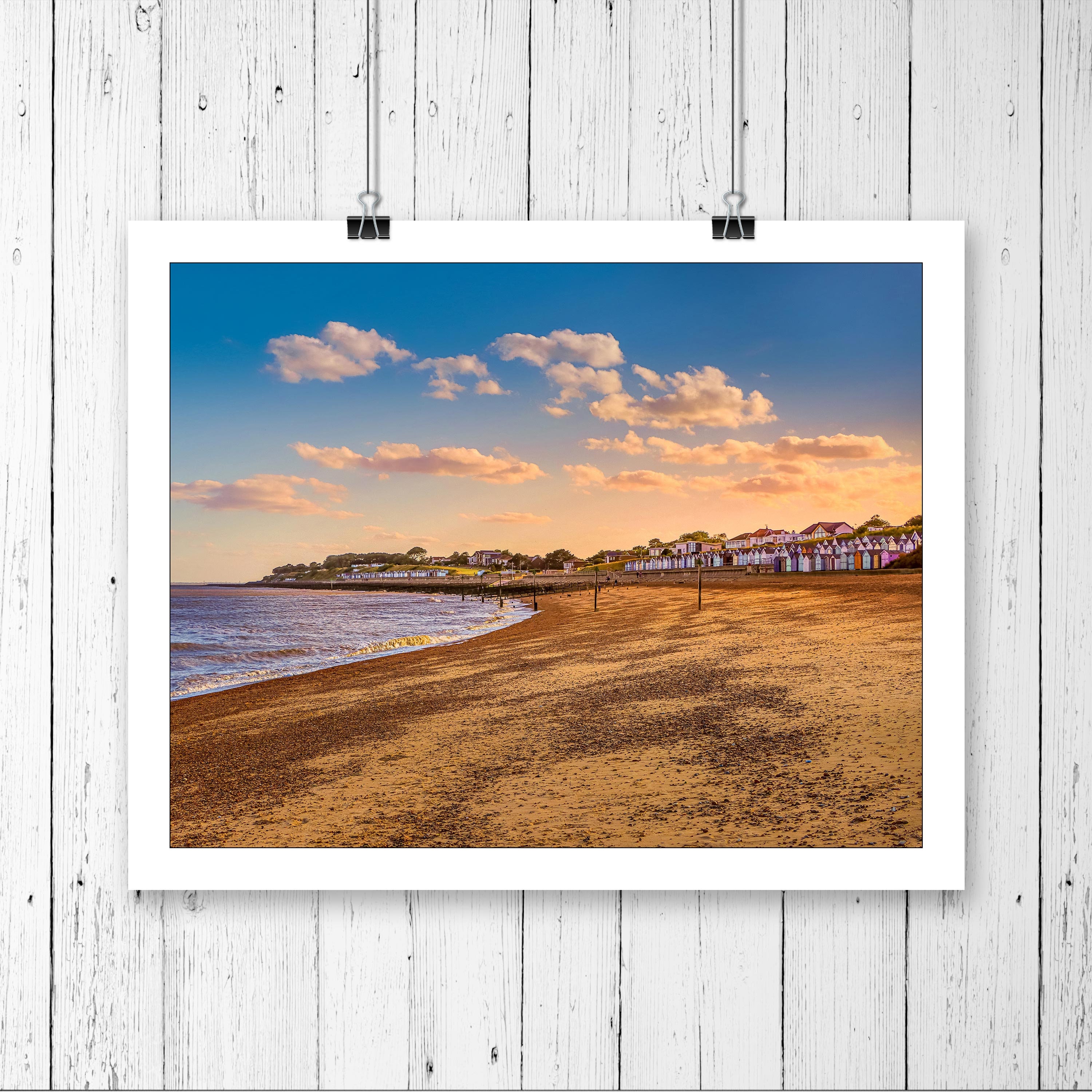 Felixstowe Beach Hut Photography Sunset Wall Art Poster Print, Suffolk