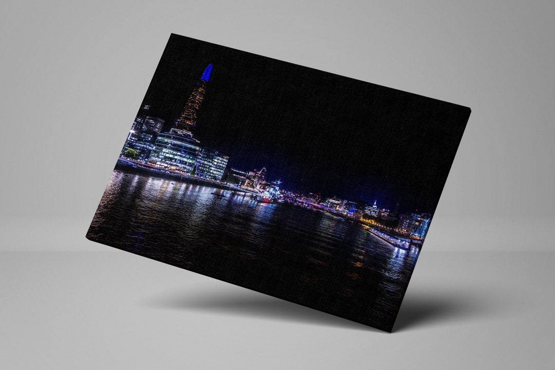River Thames at Night London Landscape Canvas Wall Art Print Etsy