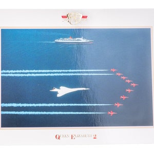 Concorde avec flèches rouges et carte postale QE2, cadeau de fête des pères décor aviation, cadeau d'aviation de mari, souvenirs d'aviation d'amoureux d'avion
