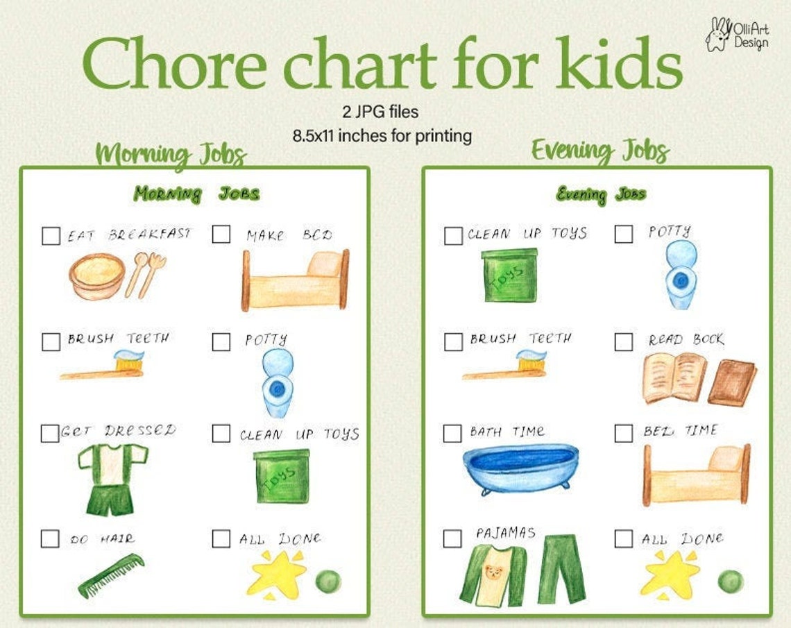 CHORE CHART for kids Printable morning and evening Gender Etsy CHORE CHART for kids Printable morning and evening Gender Etsy