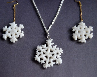 Handmade Snowflake Crystal Earrings and Necklace