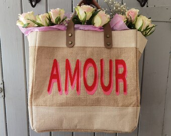 luxury embroidered jute bag/personalised tote/custom text beach bag/luxury gift for her/bridesmaid tote/feel good bag