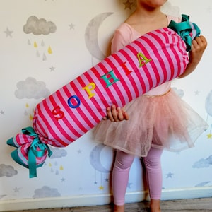Personalized Embroidered Bolster Pillow - Striped Cotton, Cozy Room Decor