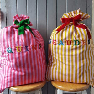 Luxury striped Christmas sack, personalised Santa sack, custom Christmas eve bag, reusable Santa sack, Christmas decor, Christmas wrap