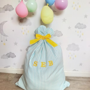 Luxury striped Birthday present sack, personalised present sack,reusable gift wrapping, celebration sack