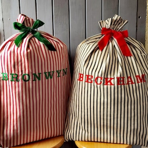 Handmade Red Striped Christmas Sack, Personalized Santa Bag