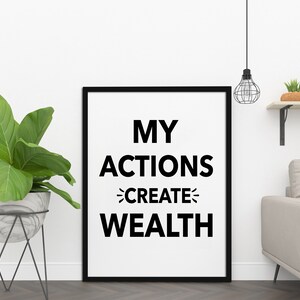 My Actions Create Wealth, Printable Wall Decor, Minimalist Prints, Inspirational Quotes, Downloadable Prints, Home Decor, Office Décor