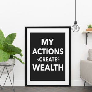 My Actions Create Wealth, Printable Wall Decor, Minimalist Prints, Inspirational Quotes, Downloadable Prints, Home Decor, Office Décor