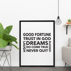 Good Fortune, Printable Wall Decor, Minimalist Prints, Inspirational Quotes, Downloadable Prints, Home Decor, Office Décor