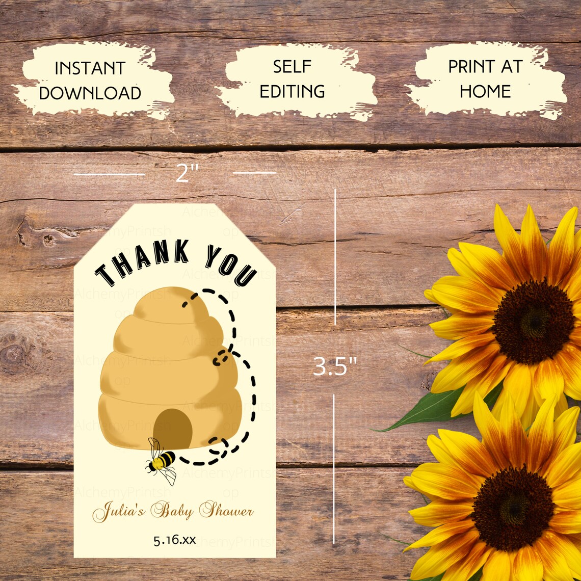 Honey Bee Gift Tags Printable Favor Tags Thank You Tags | Etsy