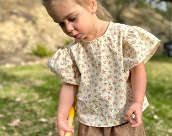 Ivory Floral Top with Ruffled Sleeves Sizes 9 months to 12 years