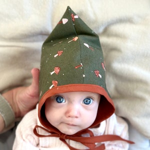 Mushroom Pixie Bonnet Gnome Hat for Baby and Toddler Enchanting Elf Hat Photo Prop, Sizes Newborn - 24mo