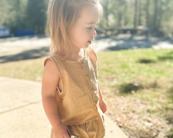 Linen Tank Top and Shorts Set, Gender Neutral, Baby Boy
