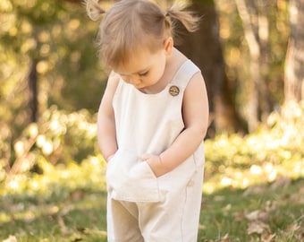 Newborn Infant Baby Girl Boy Sleeveless Gallus Solid Linen Romper Jumpsuit Set