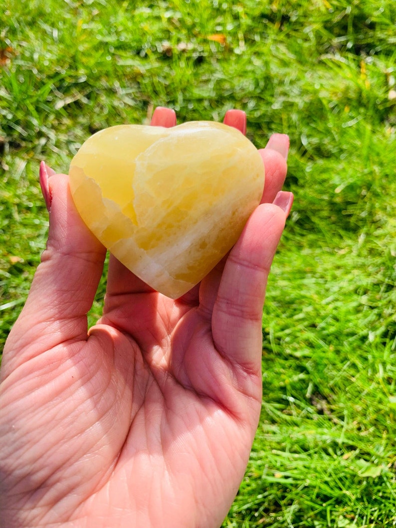 Lemon Calcite, Lemon Calcite Heart, Lemon Calcite Palm Stones, Lemon Calcite crystal, Lemon Calcite Stone, Yellow Calcite, Crystals image 1