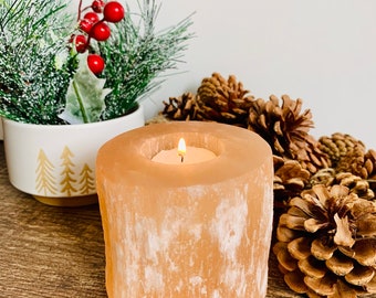 Candelabro de selenita, candelabro naranja, candelabro triple de selenita, selenita, cristal de selenita, piedra limpiadora