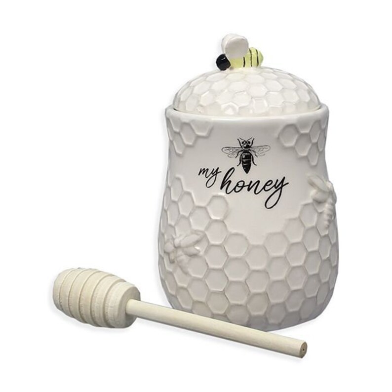 Ceramic Honey Jar With Wooden Honey Dipper Etsy