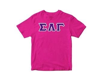 Greek Letter Shirt Sigma Lambda Gamma Sorority Pink Tshirt Machine Applique Twill Letter Patch