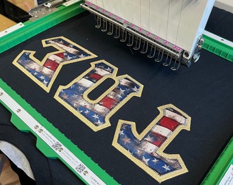 Grunge American Flag Sorority Sweatshirt: Stitched Greek Letters