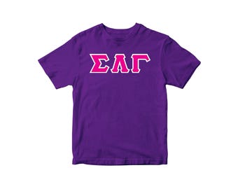 Greek Letter Shirt Sigma Lambda Gamma Sorority Purple Tshirt Machine Applique Twill Letter Patch