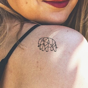 2x Elephant Origami Temporary Tattoos