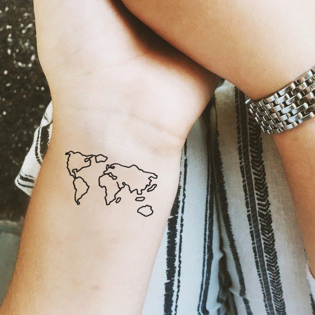 Small world map tattoo on ankle