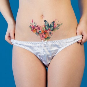 Sexy Flowers & Butterfly Pubic Temporary Tattoo