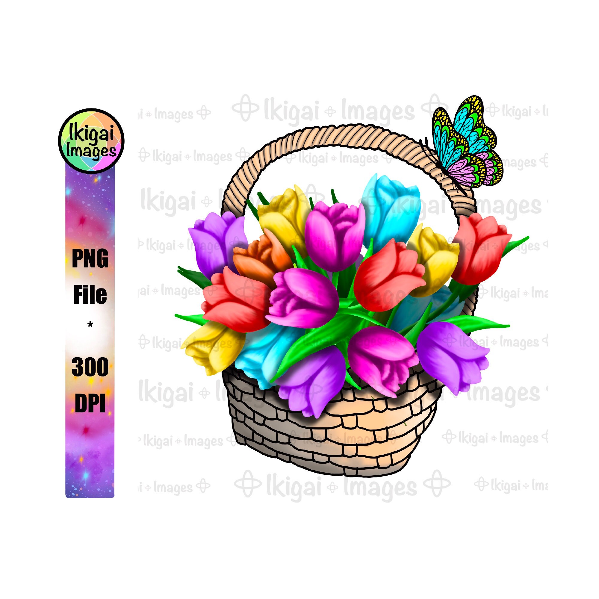 Basket Of Spring Flowers Clipart Tulips Png Sublimation Etsy
