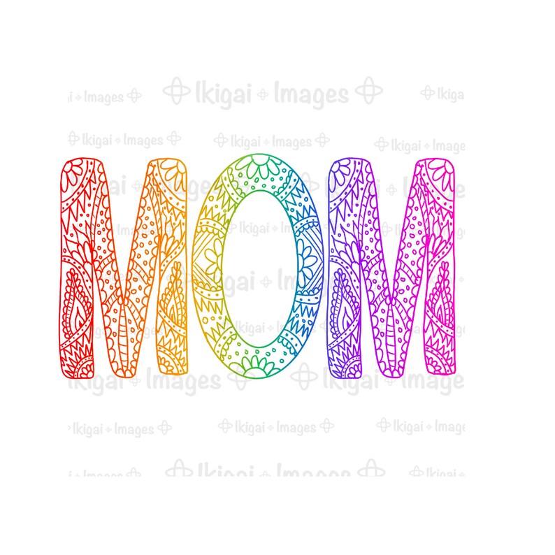 Rainbow Mom PNG Zentangle Word Art Sublimation Clipart Mug Etsy