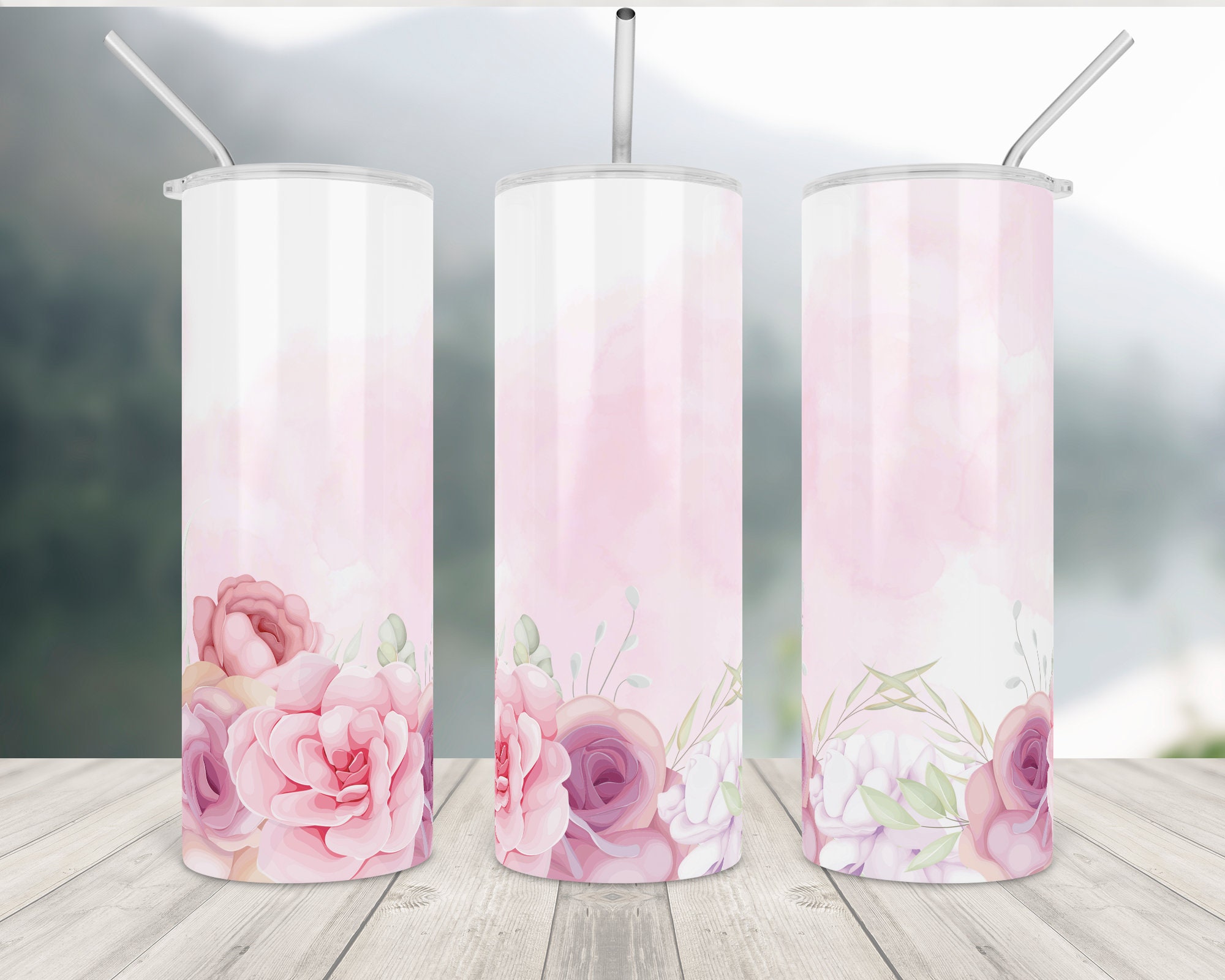 Pastel Watercolor Pink Floral Tumbler Wrap Png Sublimation | Etsy