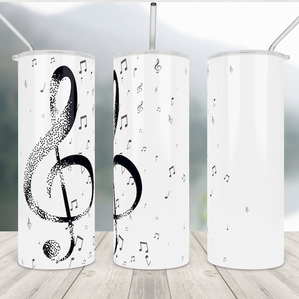 Music Notes Tumbler Png Sublimation Design Wrap Song Piano 20oz skinny tumbler straight Band Treble strains tones chords black minimal gold