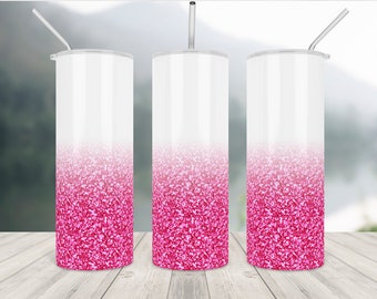 White to Pink Glitter tumbler design png 20oz Ombre hot pink shine Skinny Tumbler Sublimation pattern skinny tumbler wrap pastel PNG