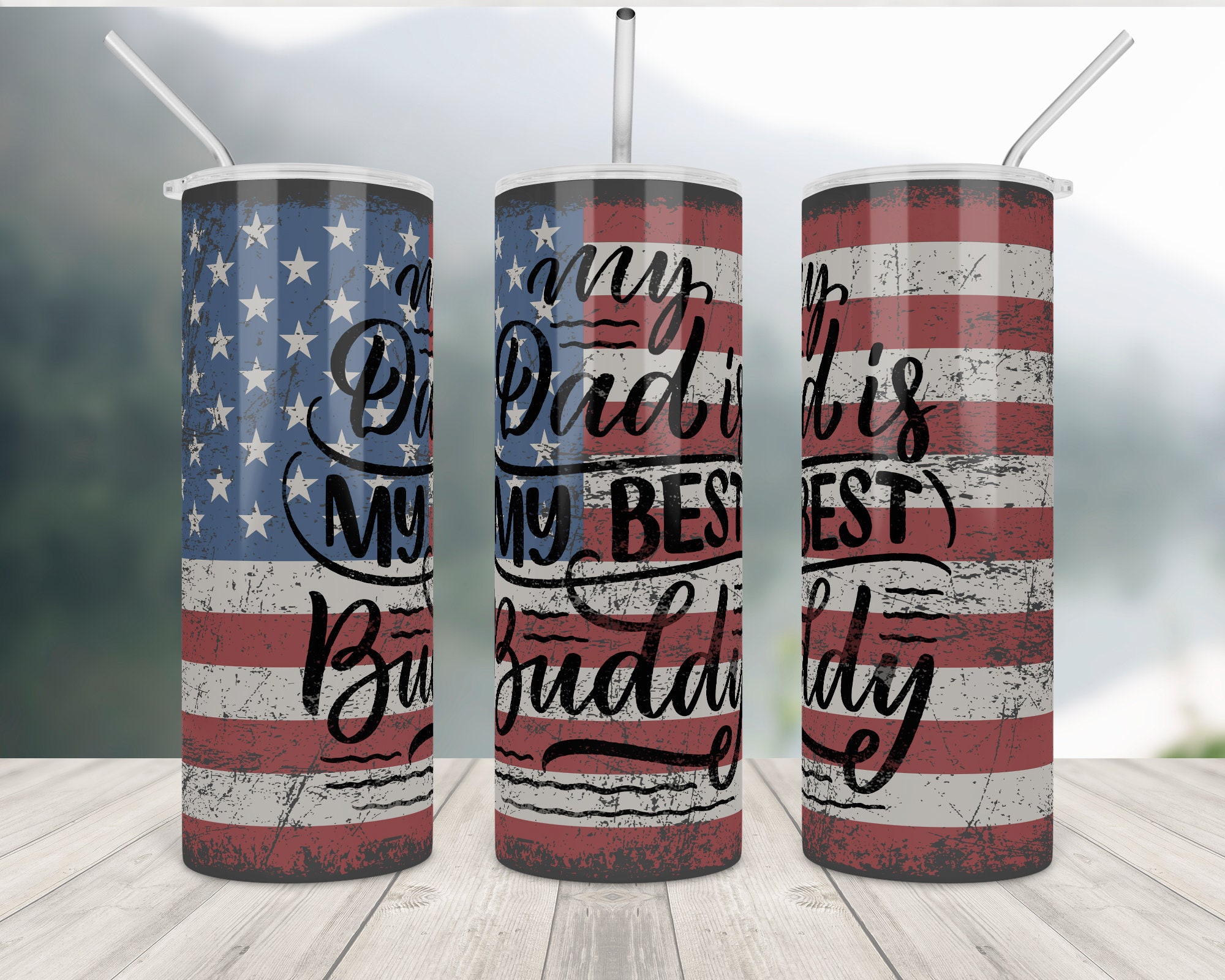 Best Dad Tumbler Wrap with Grunge American Flagdesign PNG | Etsy