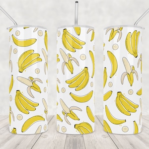 Banana Tumbler Wrap Png Diseño Sublimación 20oz vaso delgado Sublimate Fruta Amarilla Verano Descarga Digital Uso comercial