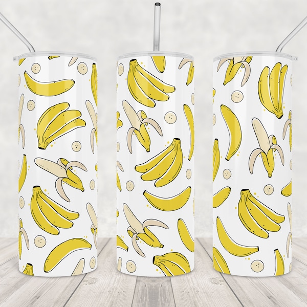 Banana Tumbler Wrap Png Design Sublimation 20oz skinny tumbler Sublimate Yellow Fruit Summer Digital Download Commercial use