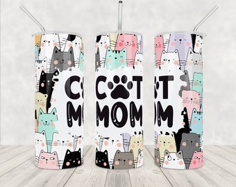 Cat Mom Tumbler Png for 20 oz Skinny Cat Tumbler wrap Sublimation Design Cat Mama tumbler Cat lover mum gift Cat Tapered PNG