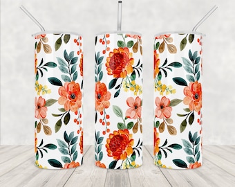 Watercolor Floral Sublimation Designs For Tumbler Downloads Watercolor flower Skinny Tumbler Templates 20oz Design PNG Commercial Use 2022
