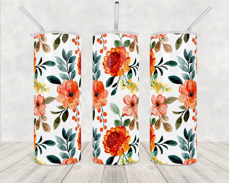 Watercolor Floral Sublimation Designs For Tumbler Downloads Watercolor flower Skinny Tumbler Templates 20oz Design PNG Commercial Use 2022 