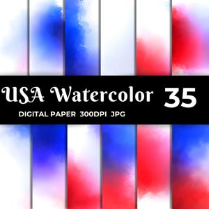 35 Amerikaanse aquarelachtergronden | Rood wit blauw 4 juli digitaal papier voor sublimatie, scrapbooking, knutselen, commercieel gebruik