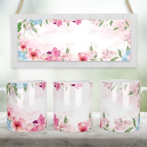 11oz and 15 Oz Watercolor floral Mug Png Sublimation Designs Butterfly Pastel Colorful Flower Floral coffee Mug File Digital Download