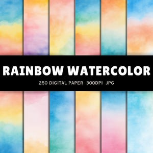250+ Rainbow Watercolor Backgrounds | Vibrant Pastel Digital Paper for Sublimation, Scrapbooking, Crafts, Kids Designs, Commercial Use