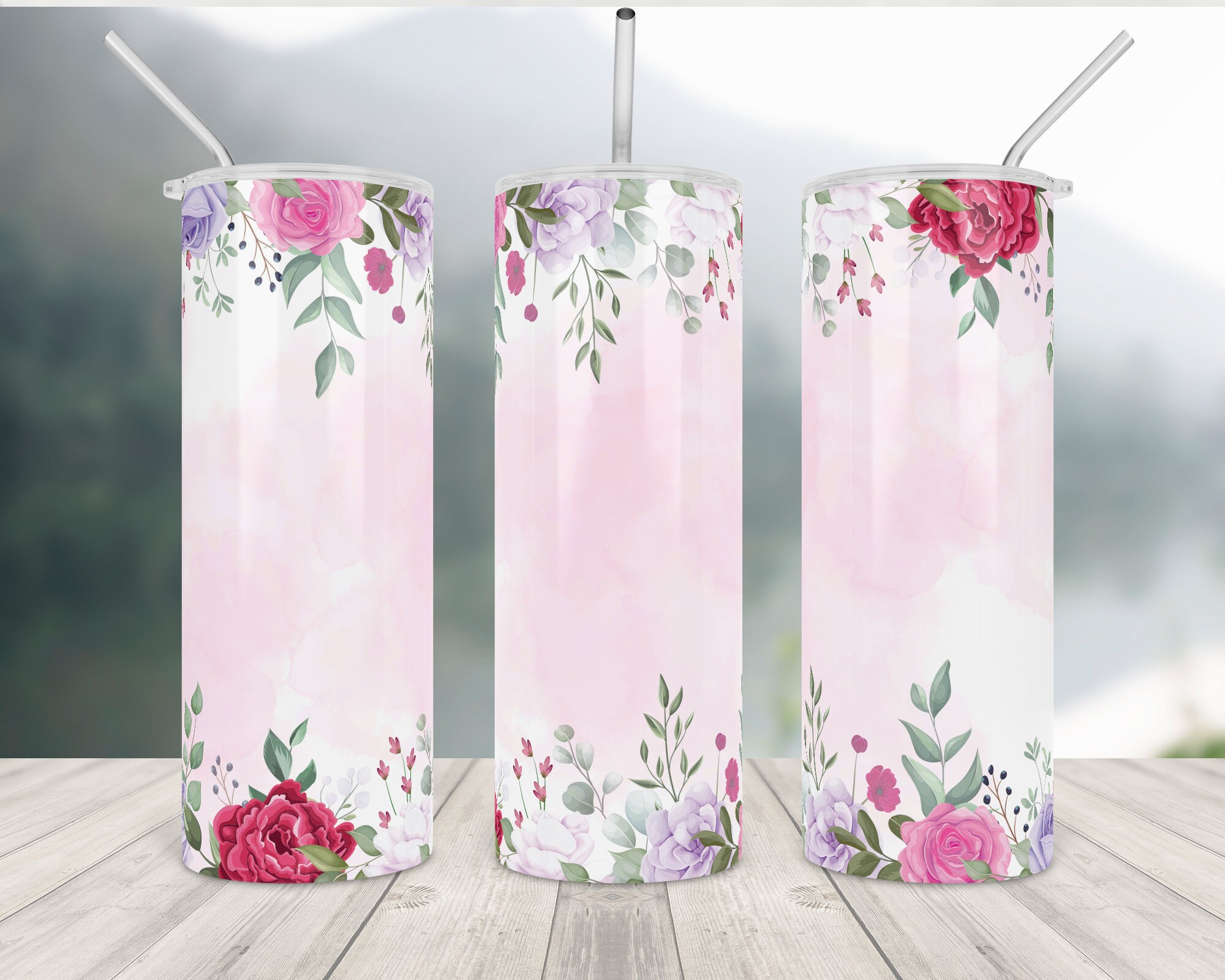 Pastel Watercolor Red Floral Tumbler Wrap Png Sublimation Etsy