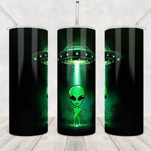 Alien Skinny Tumbler envolver Sublimación Diseño niño Dibujos animados 20 oz Astronauta espacio flaco vaso descargar PNG vaso archivo descarga digital