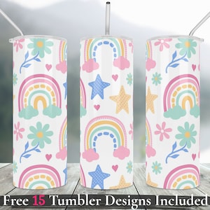 Tumbler for kid Rainbow Tumbler Wrap Png 20oz Skinny Tumbler Pastel Design Template Sublimation Rainbows Digital Download Commercial use