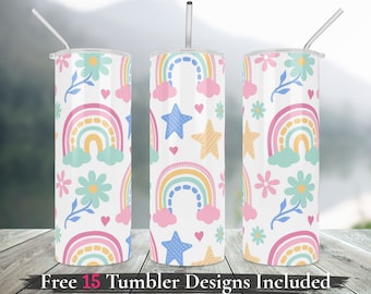 Tumbler for kid Rainbow Tumbler Wrap Png 20oz Skinny Tumbler Pastel Design Template Sublimation Rainbows Digital Download Commercial use