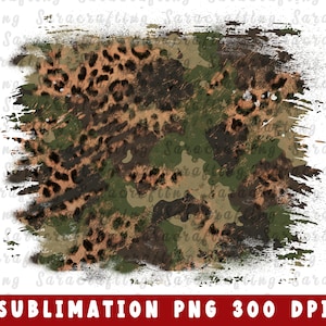 Peut inclure: Un motif numérique avec un motif de camouflage et des accents léopard. Le motif a un effet de détresse, de style grunge et est parfait pour les projets de sublimation.