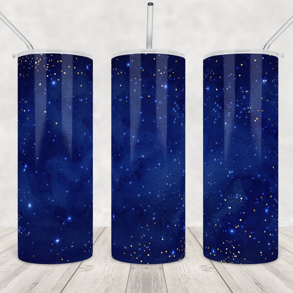 Watercolor Blue tumbler Png wrap for sublimation 20oz skinny designs Galaxy background with dark black Vintage grunge Holiday tumbler design