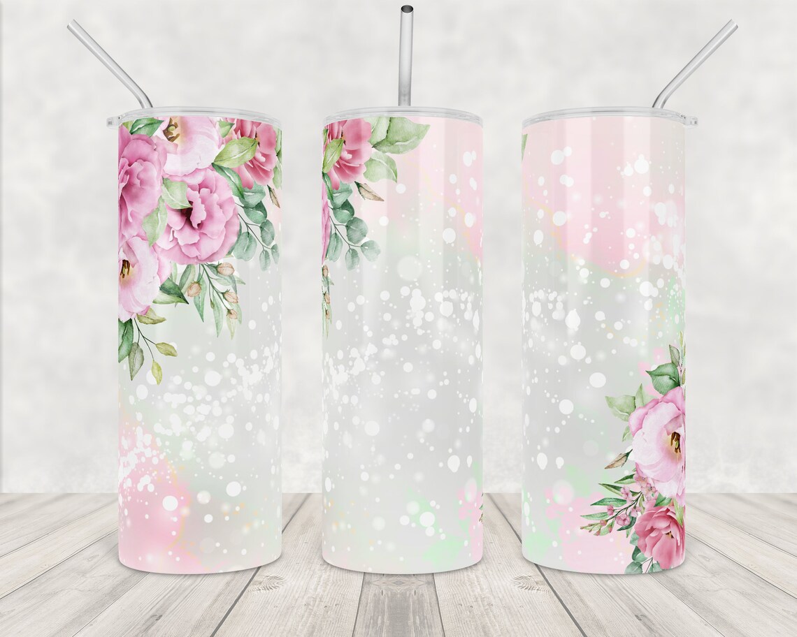 Pastel Watercolor Pink Floral Glitter Tumbler Wrap Png - Etsy