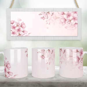 11oz and 15 Oz Watercolor floral Mug Png wrap Sublimation Designs blossomy blue pink flowery Floral coffee Mug blooming Digital Download