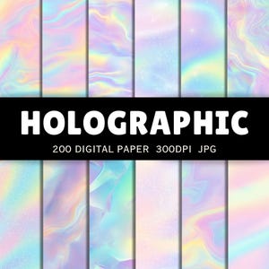 200+ Holographic Digital Paper Pack | Iridescent Pastel Backgrounds for Scrapbooking, Sublimation, Crafts, Y2K Aesthetic Commercial Use